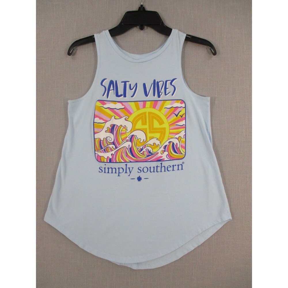 Simply Southern‎ Salty Vibes Light Blue Racerback Tank Top Small 100% Cotton